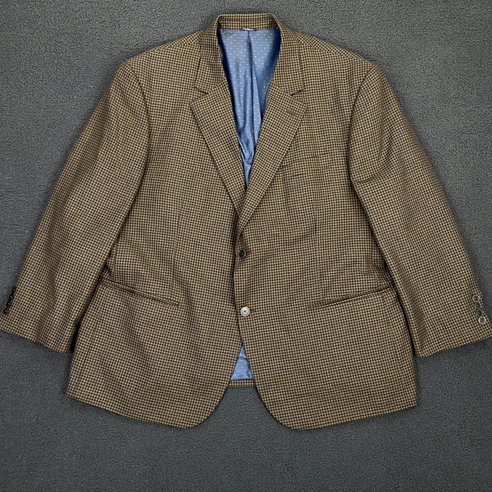 Oak Hill Blazer Mens 2XL 50R 52R Brown Houndstooth Sport Coat Suit Jacket Check